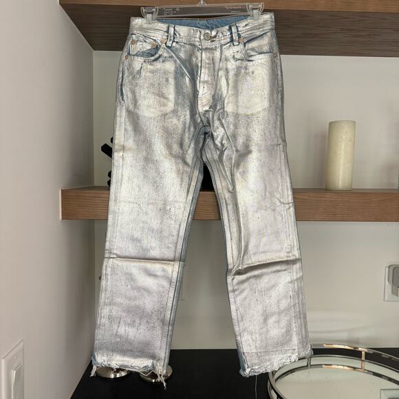 Free People Maggie Foil Jeans in Silver - Picture 2 of 7
